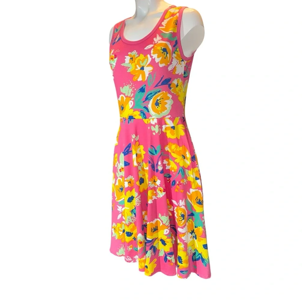 LuLaRoe Women’s Dress Bright Floral Pattern Size M Pink & More Sleeveless Scoop - Picture 2 of 8